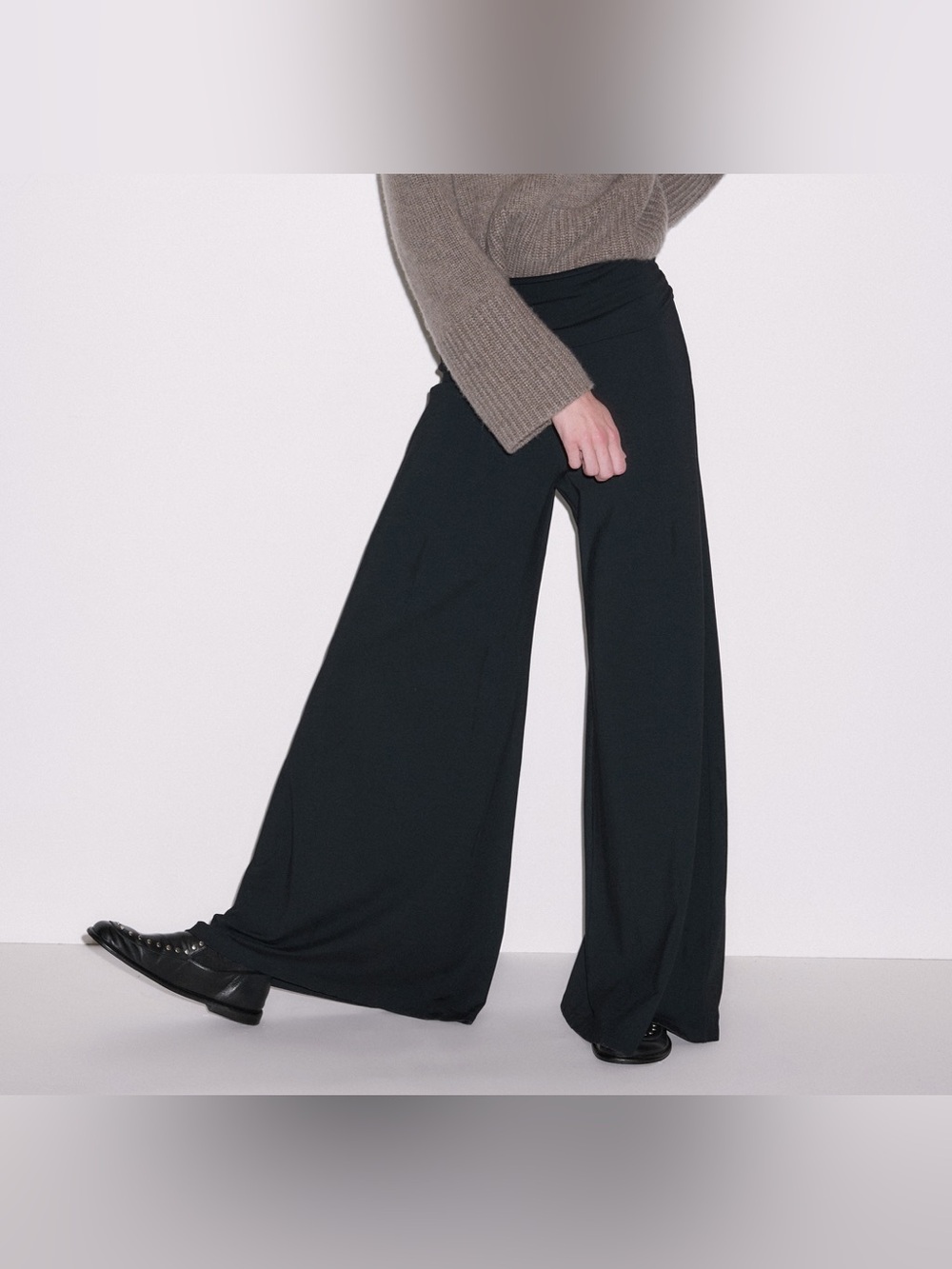 Vintage Y2K Perseption Wide Leg Crossover Waist Palazzo Slinky Pants Black M USA